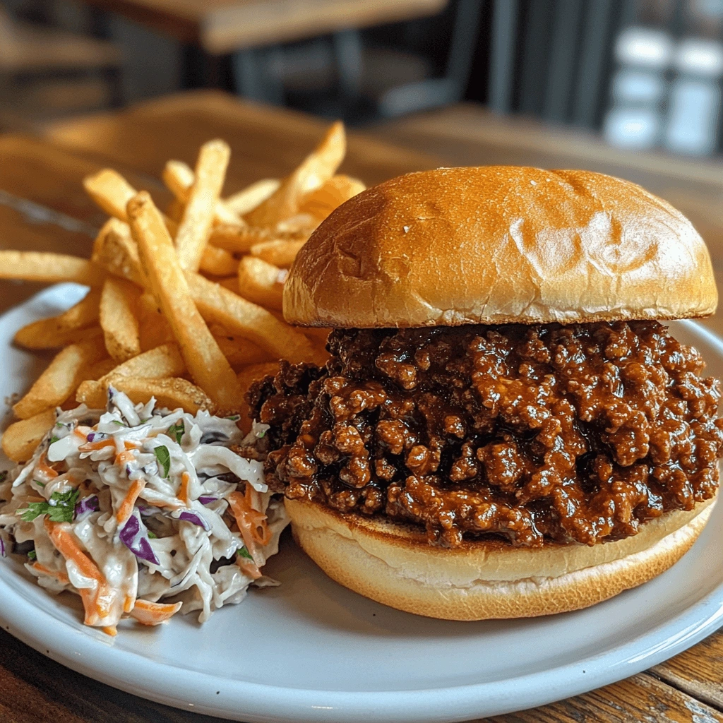A cozy kitchen with a cook preparing Sloppy Joes using three simple ingredients.