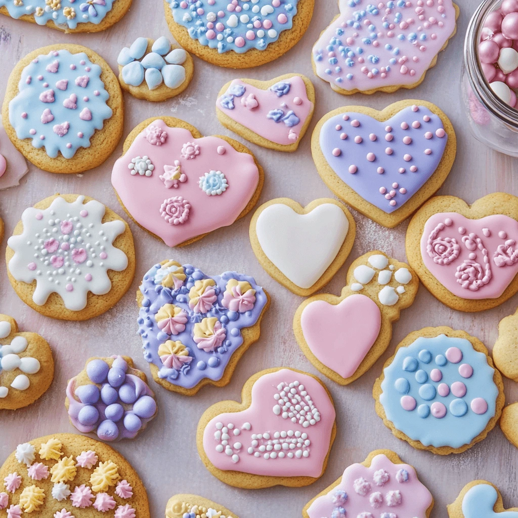 Assorted cookie decorating kit with icing, sprinkles, and piping tools.