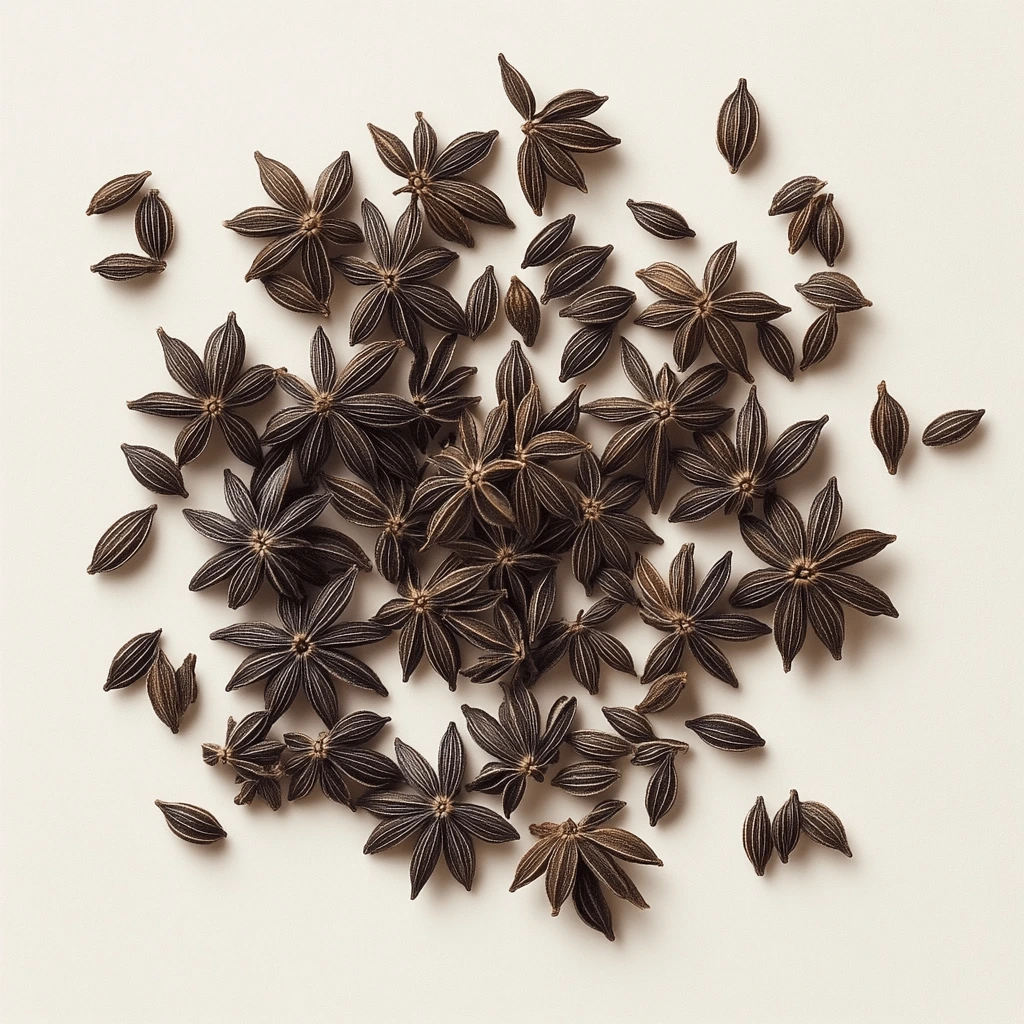 Close-up of caraway seeds in a wooden bowl, showcasing their distinct, crescent-shaped appearance.