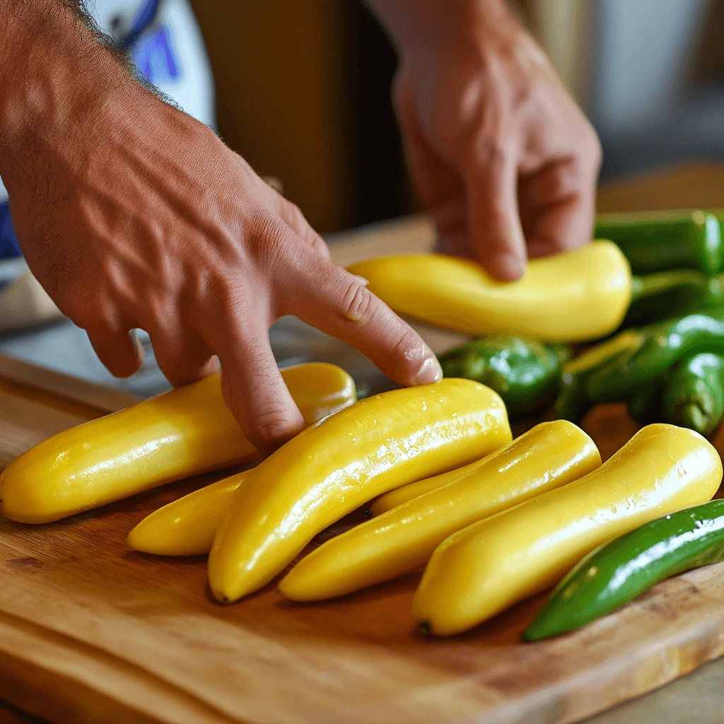How to prepare banana peppers for cooking, including cleaning, slicing, and customizing spice levels.