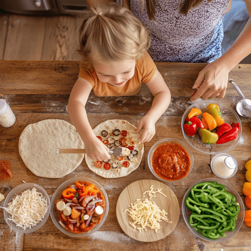 A variety of colorful, healthy toddler lunch ideas arranged in fun shapes on a plate, including sandwiches, fruit, and bite-sized veggies.