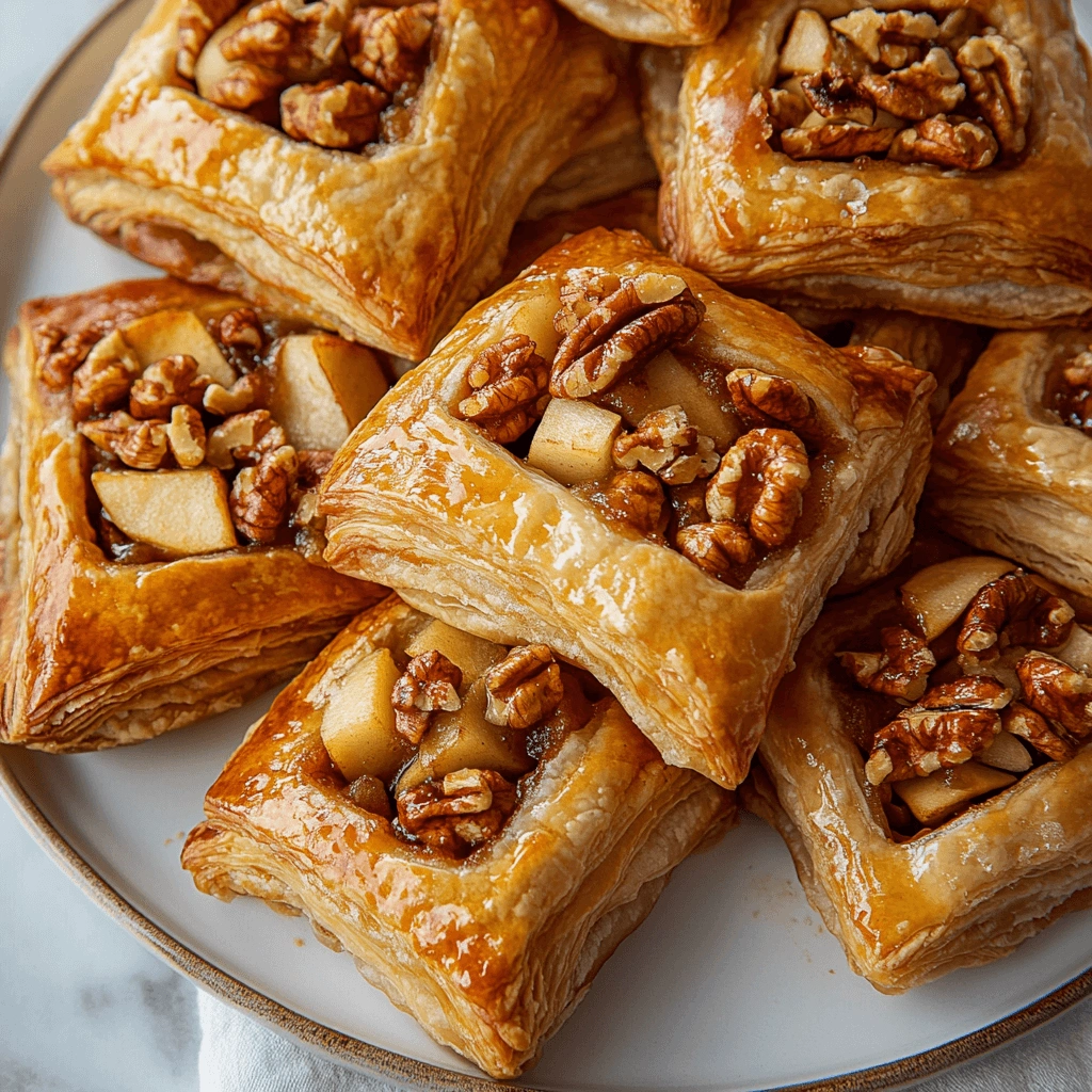 Golden, flaky apple puff pastry filled with warm cinnamon-spiced apples, served fresh from the oven.