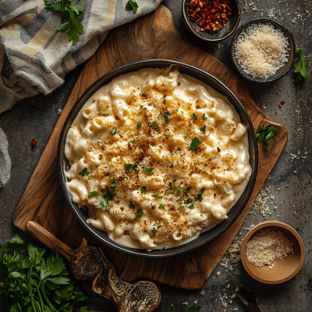 Creamy and delicious Tini's Mac and Cheese served in individual portions.
