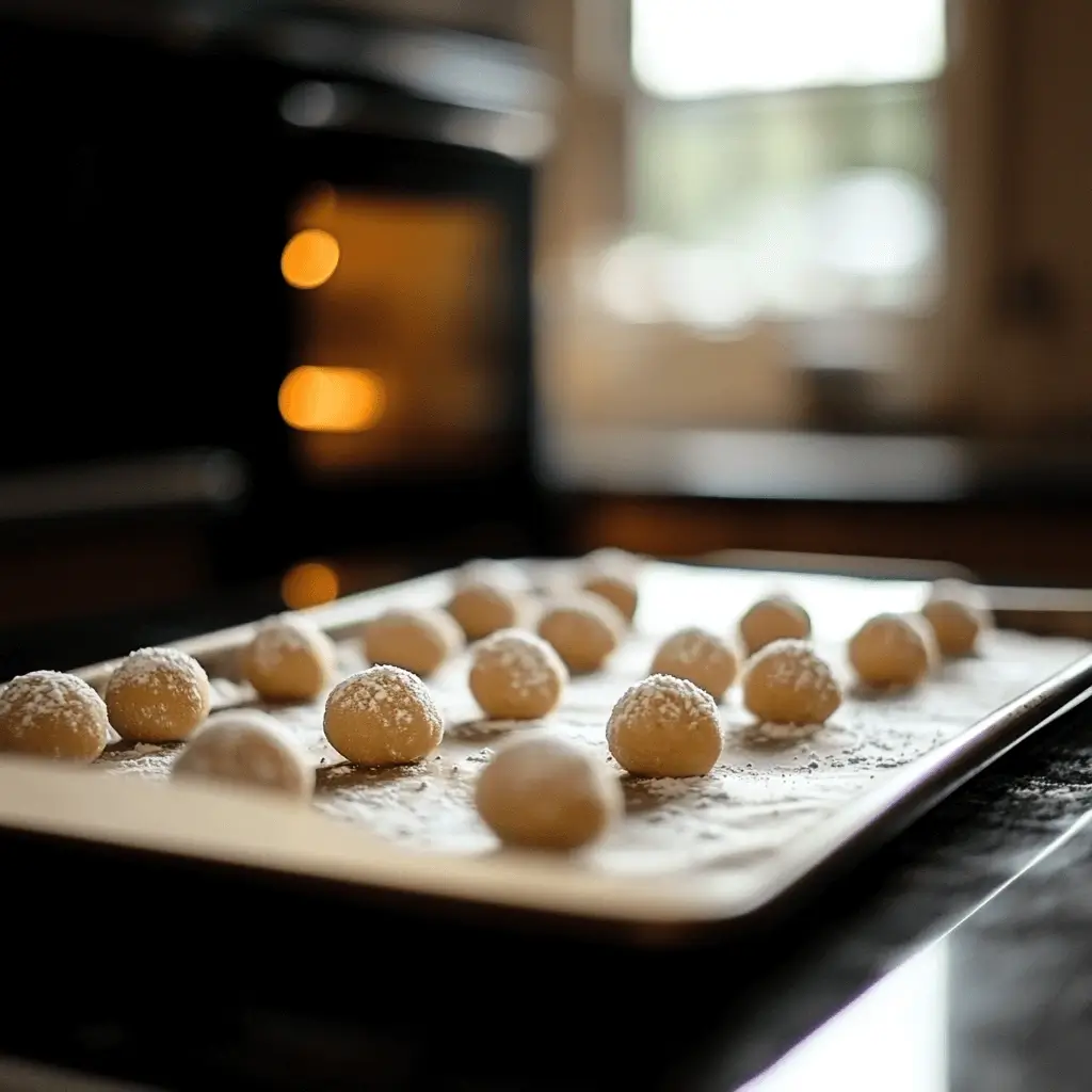 Lemon cookie dough balls on a parchment-lined baking sheet