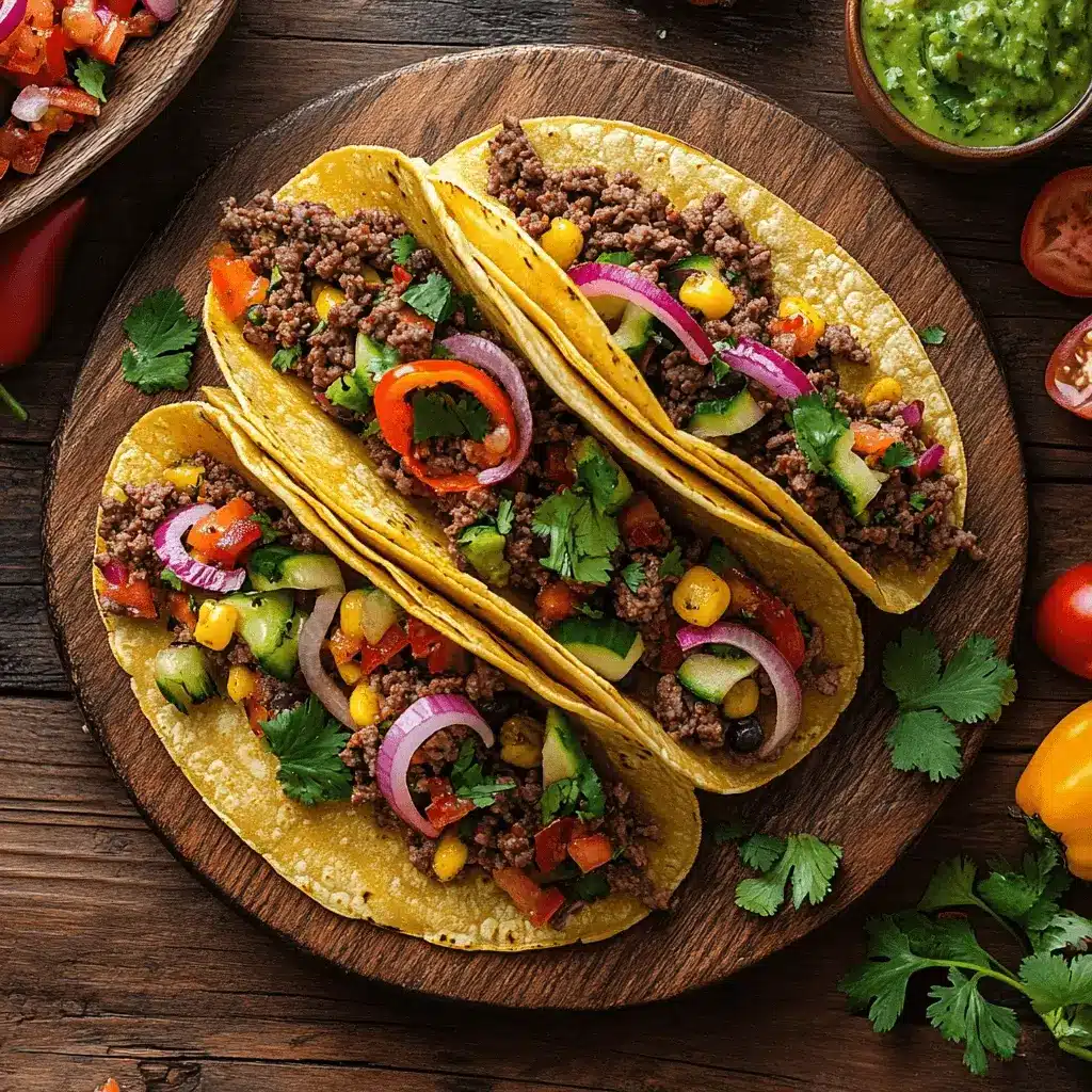 minced meat nutrition tacos on wooden table
