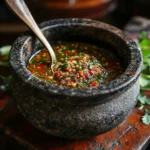 Nam Jim dipping sauce in traditional mortar