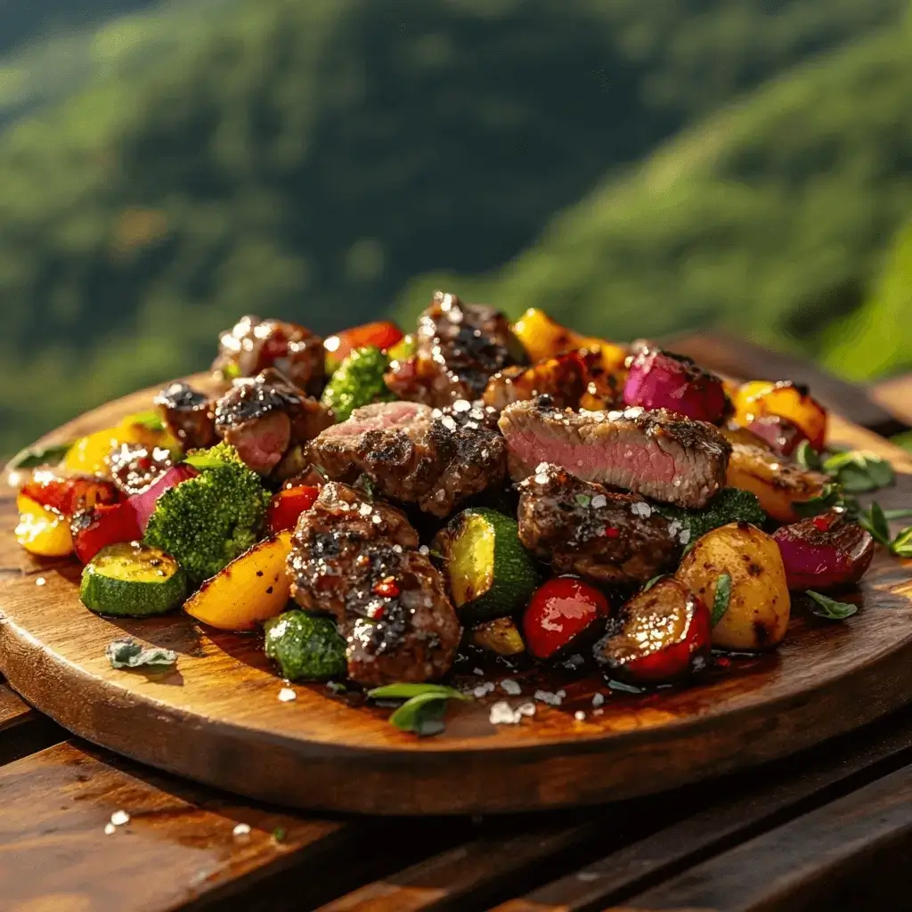Himalayan salt on grilled meal outdoor setting