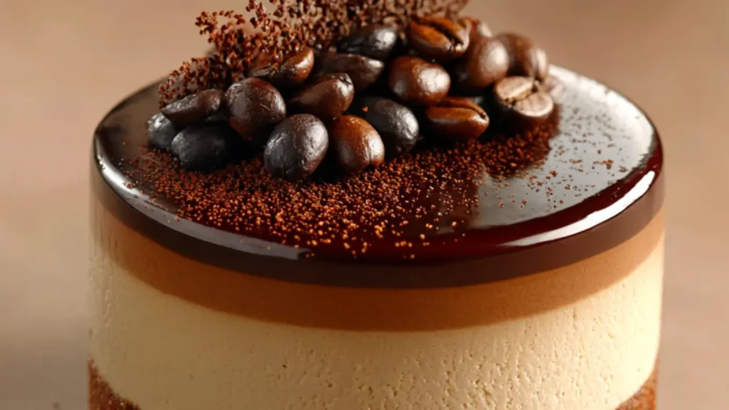 Mocha mousse cake with coffee bean garnish