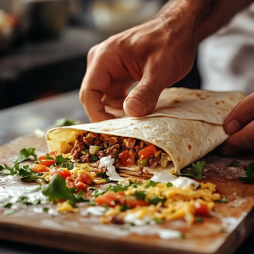 folding homemade Crunchwrap Supreme step