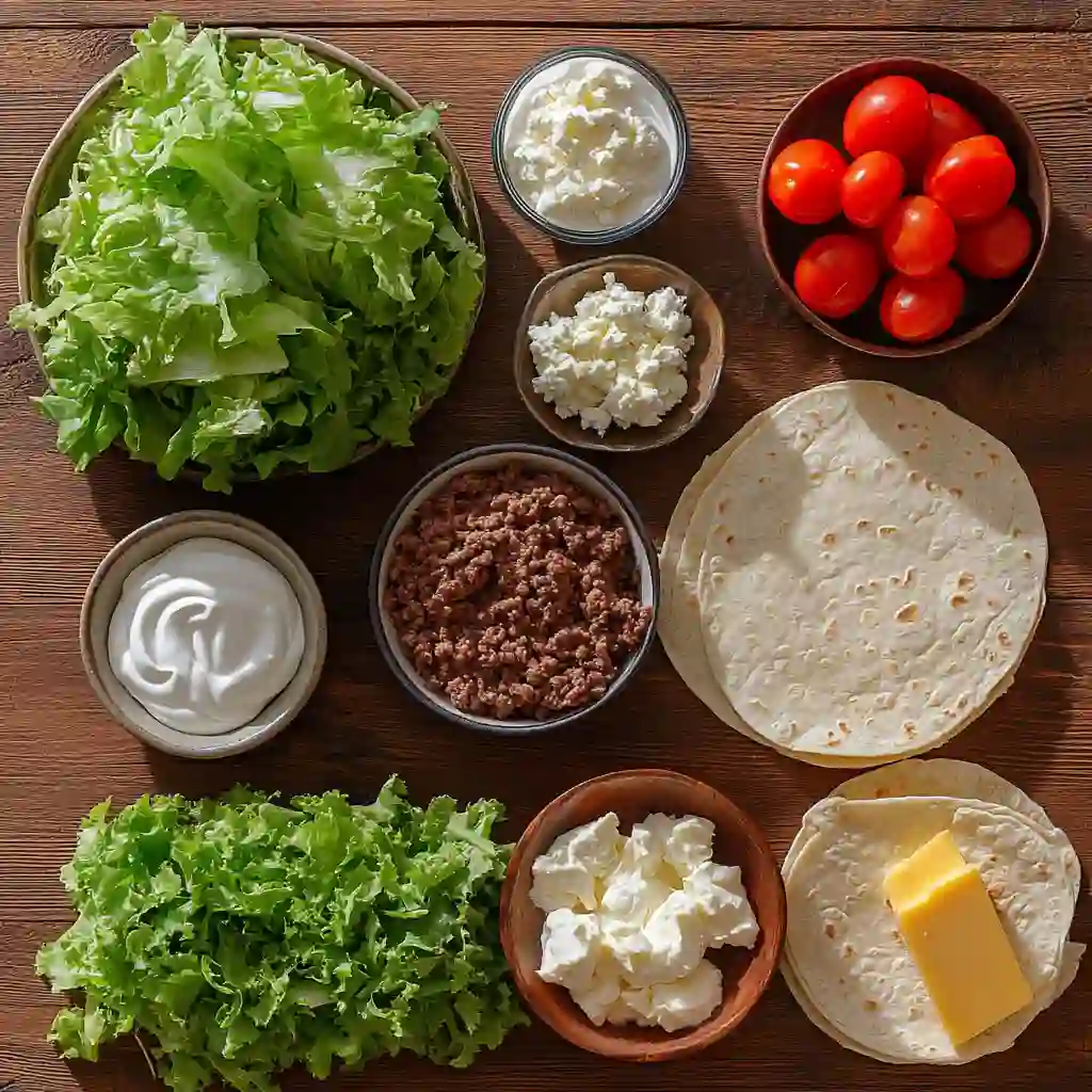 Crunchwrap Supreme ingredients laid out for prep