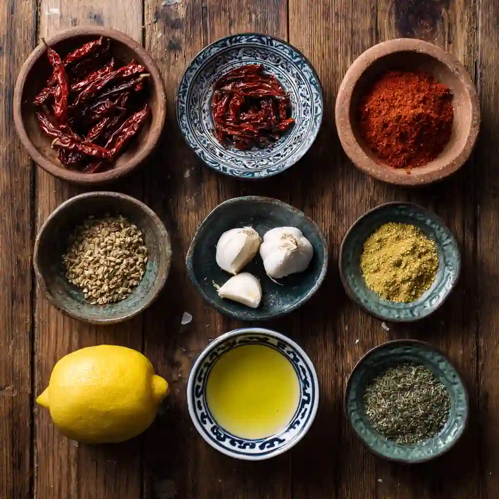 harissa paste ingredients flat lay