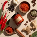harissa paste in jar with ingredients