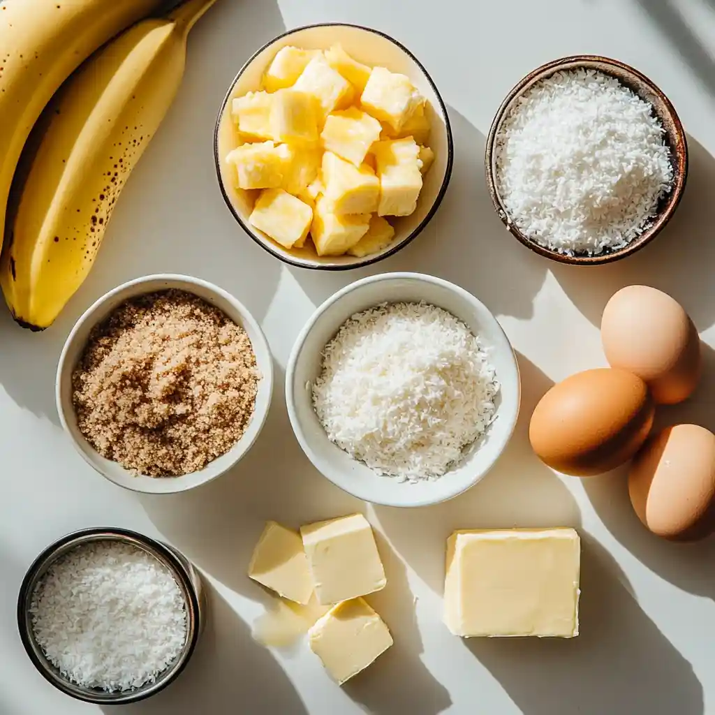 Ingredients for Hawaiian banana bread with pineapple