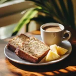 Hawaiian banana bread slices served with coffee