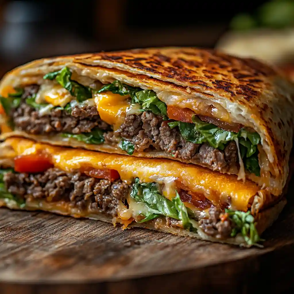 Taco Bell Cheez It Crunchwrap sliced open